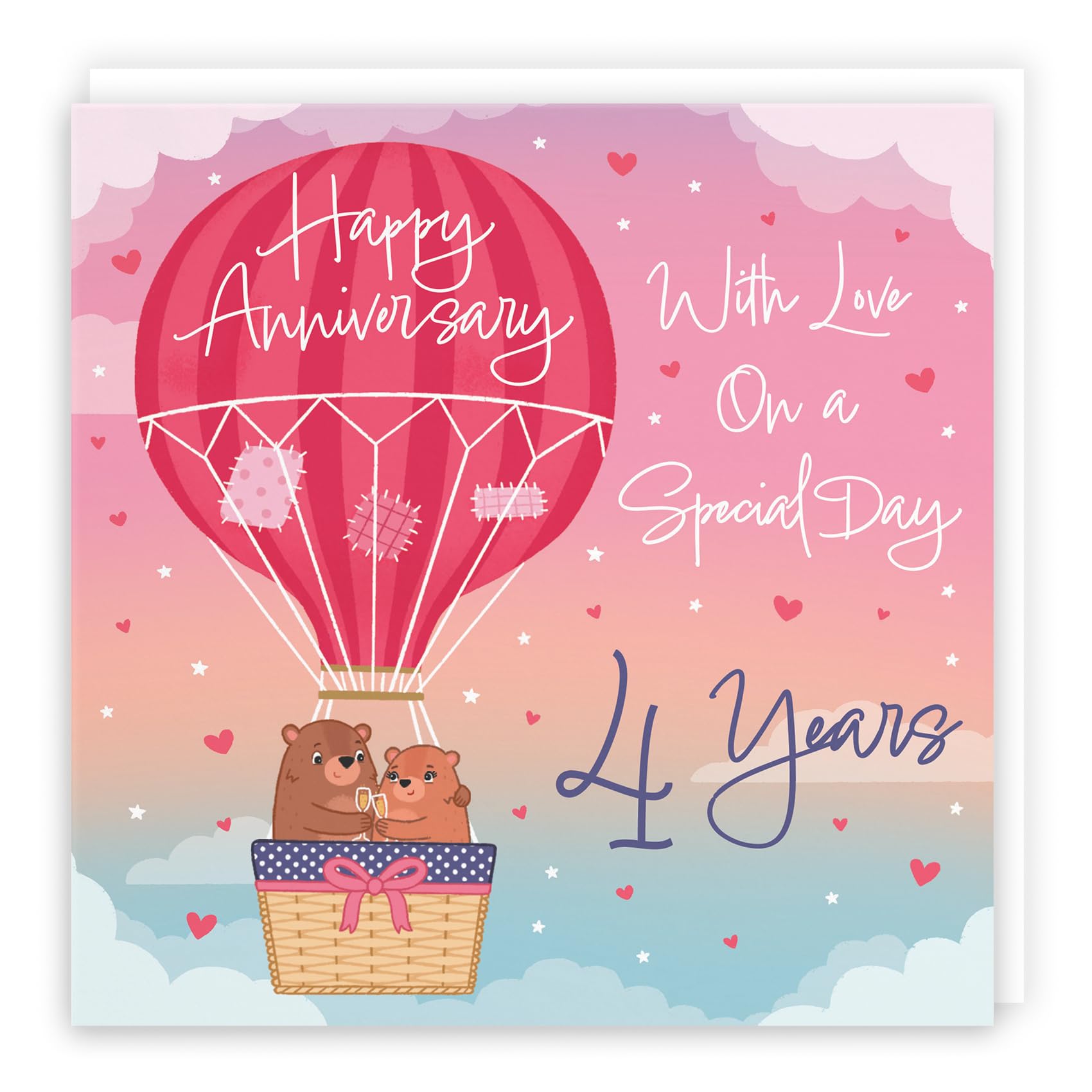 Hunts England - Hot Air Balloon 4th Anniversary Card For Him/Her - Cute Bears Collection - Luxury Fourth Anniversary Card For Wife, Husband, Friends, Couple - 4 Years Anniversary Card — image 1