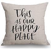 SSOIU This is Our Happy Place Quotes Cotton Linen Throw Pillow Case Cushion Cover Home Office Decorative Square 18 Inches Without Pillow Insert