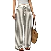 SweatyRocks Women's Striped Drawstring Pants Loose Wide Leg Trousers Casual Comfy Pants with Pocket