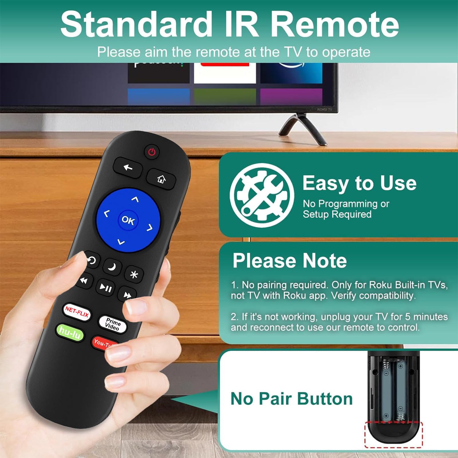 Pack of 2 Remote Only Compatible with Roku TV Remote, for Hisense/TCL/Onn/Element/Sharp/Haier/Hitachi/LG/Sanyo/JVC/Magnavox/RCA/Philips/Westinghouse Roku Series Smart TV