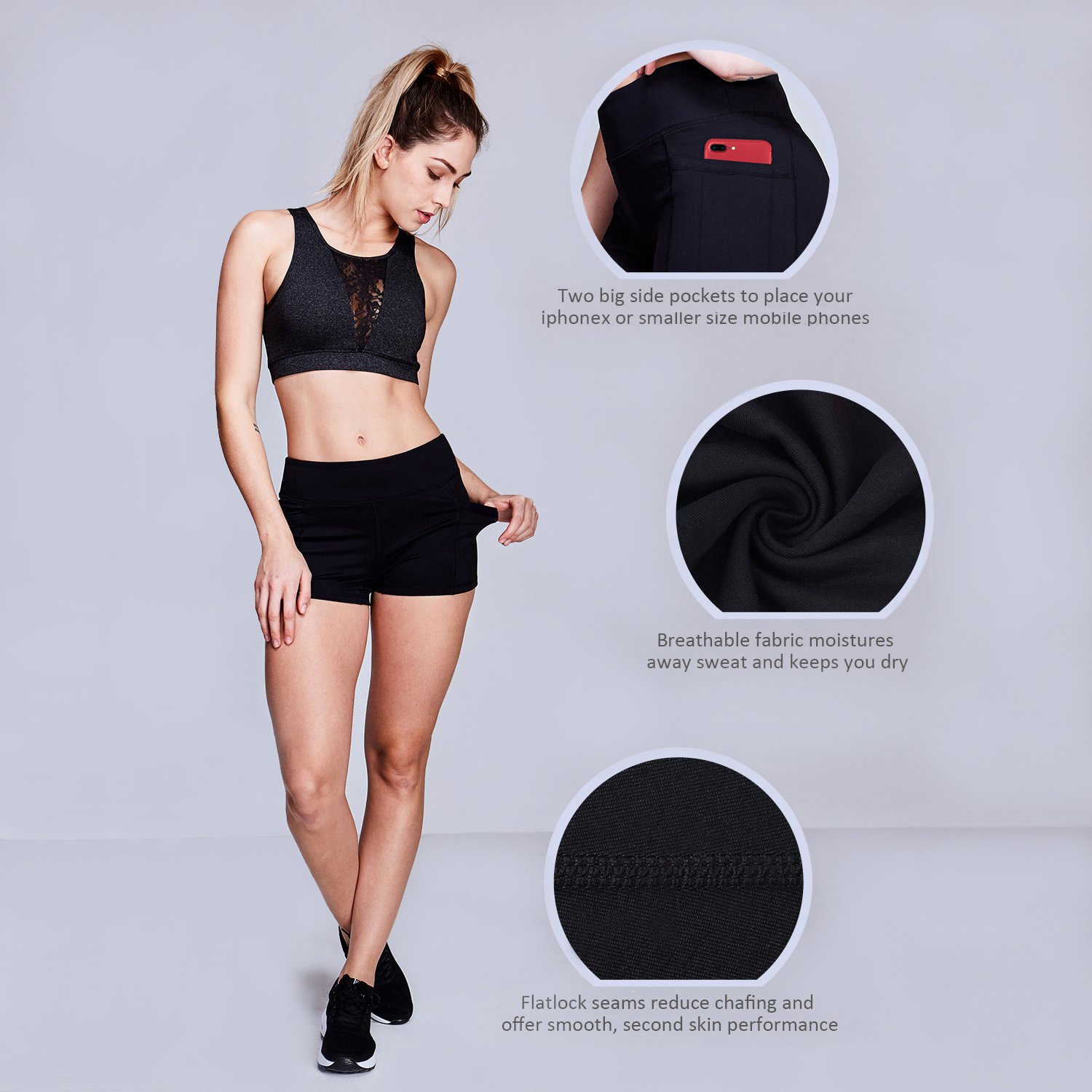 Matymats Women’s Workout Running Shorts Tummy Control Active Yoga Shorts Big Side Pockets