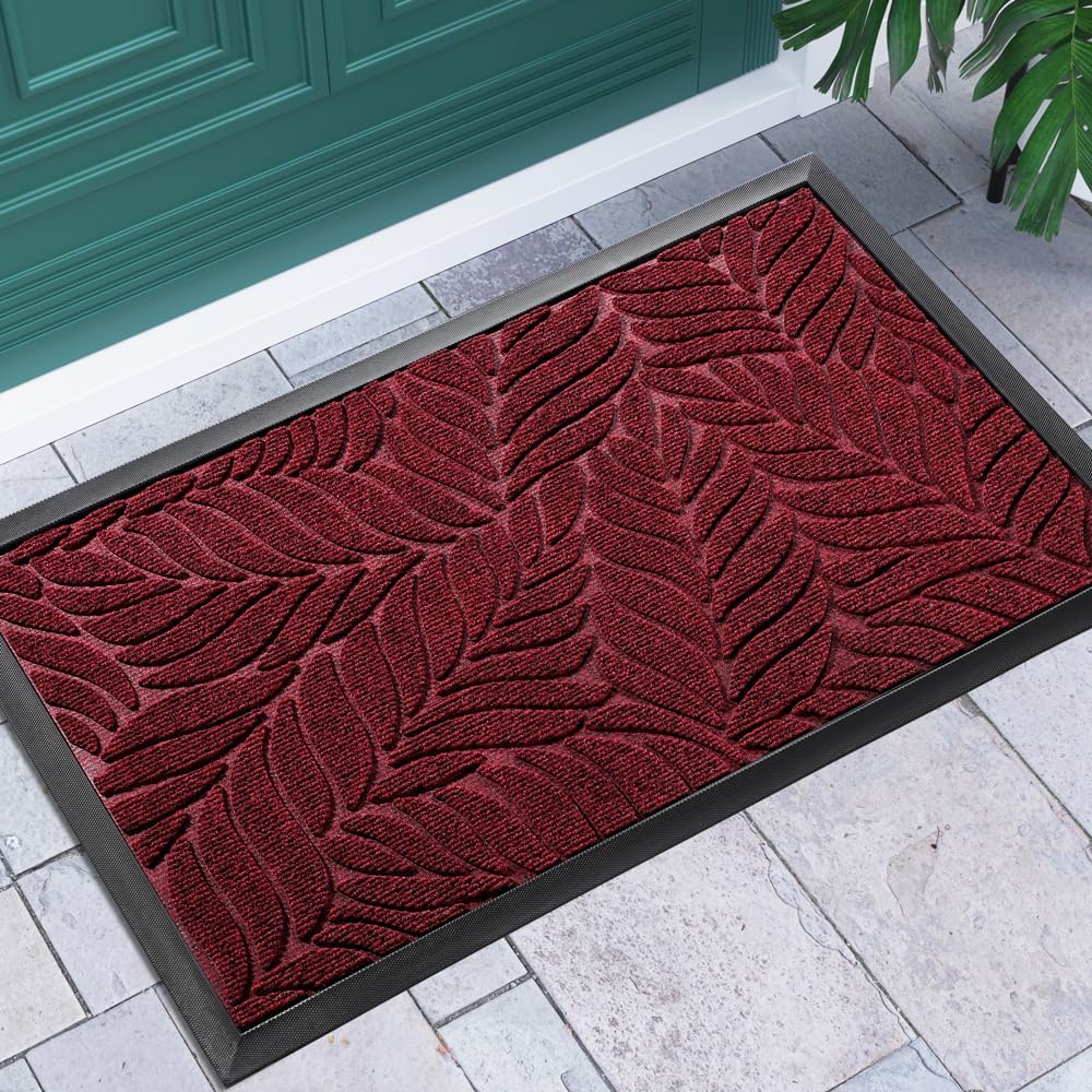 Yimobra Door Mats Outdoor Indoor, Heavy Duty Non Slip Welcome Mats for Front Door, Easy Clean Outside Doormats for Outdoor Entrance Home Entry Mat, Patio Rubber Door Mat, 75x43 cm, Wine Red