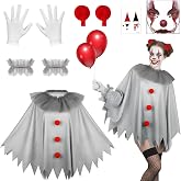 Beipegin Scary Clown Costume for Adults,Clown Poncho Face Gems Gloves Hair Clip Joker It Costume Terrifier It Carnival Halloween Cosplay