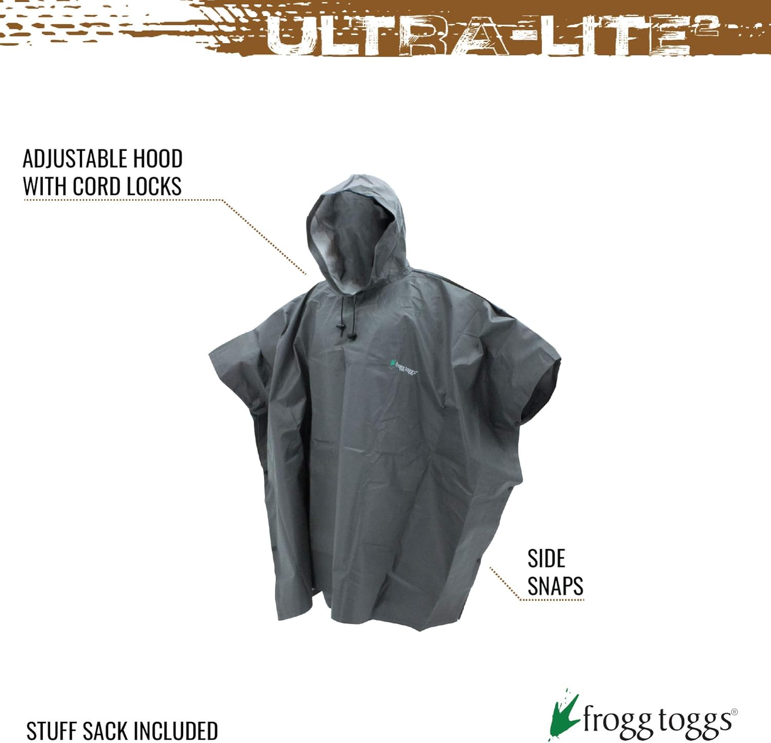 FROGG TOGGS Men's Ultra-Lite2 Waterproof Breathable Poncho, Carbon Black, One Size: Clothing