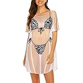 Ekouaer Women's Bikini Shirt Cover Up Short Sleeve Cute Bikini Print Cover-Up Baggy T Shirt Dress Fun Wear