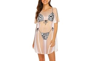 Ekouaer Women's Bikini Shirt Cover Up Short Sleeve Cute Bikini Print Cover-Up Baggy T Shirt Dress Fun Wear