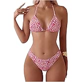 QJQ Women's 2 Piece Bathing Suit Disty Floral Halter Triangle Bikini Sets Sexy Cheeky High Waisted Swimsuit