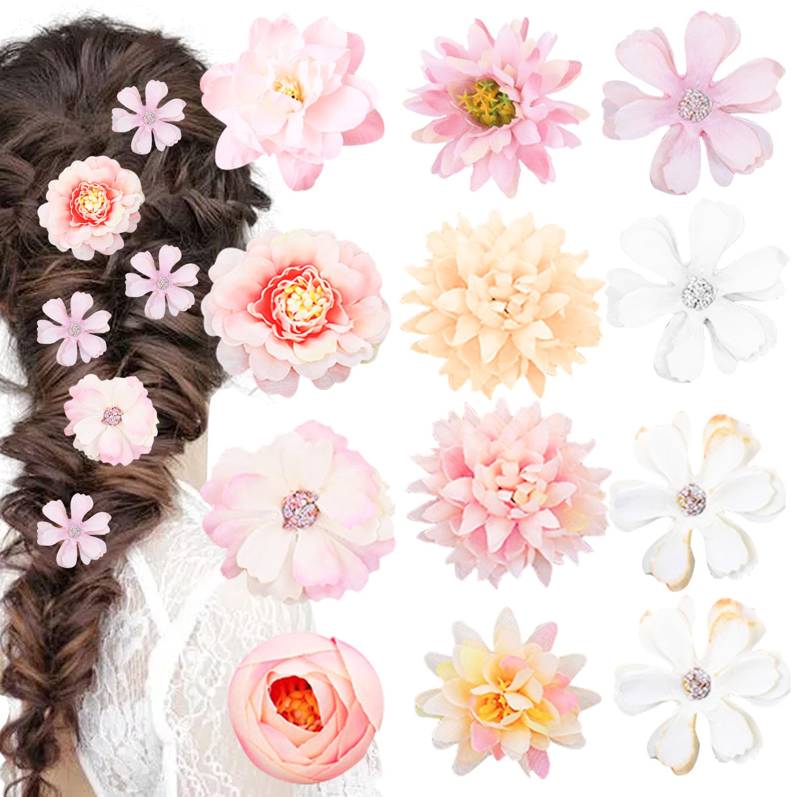 12PCS Rose Hair Clip, Boho Bride Hairpin, Hawaiian Beach Flower Pins for Wedding Party, Bridal Hair Accessories for Women Girls