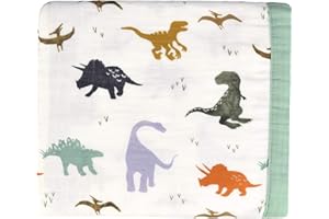 Little Jump Dinosaur Muslin Blanket Baby Quilt - Silky Soft and Breathable Crib Blanket for Daycare - Large 47" x 47" - 2 Lay