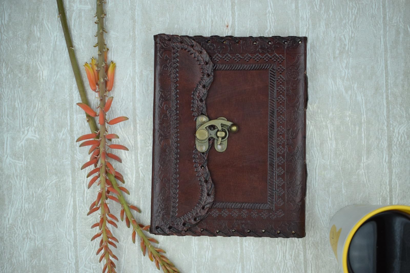 OVERDOSE Mehrab Brass C-Lock Leather Journal - 6 X 8 Inches | 15 X 20 cm | A5