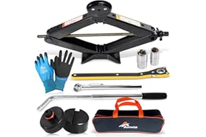 AMVIA Car Jack Kit with Tesla Pad & Universal Rubber Pad 3 Ton (6,600 lbs) | Scissor Jack for Car - Tire Jack Tool Kit | Portable, Ideal for SUV and Auto - Universal Emergency Kit with Lug Wrench