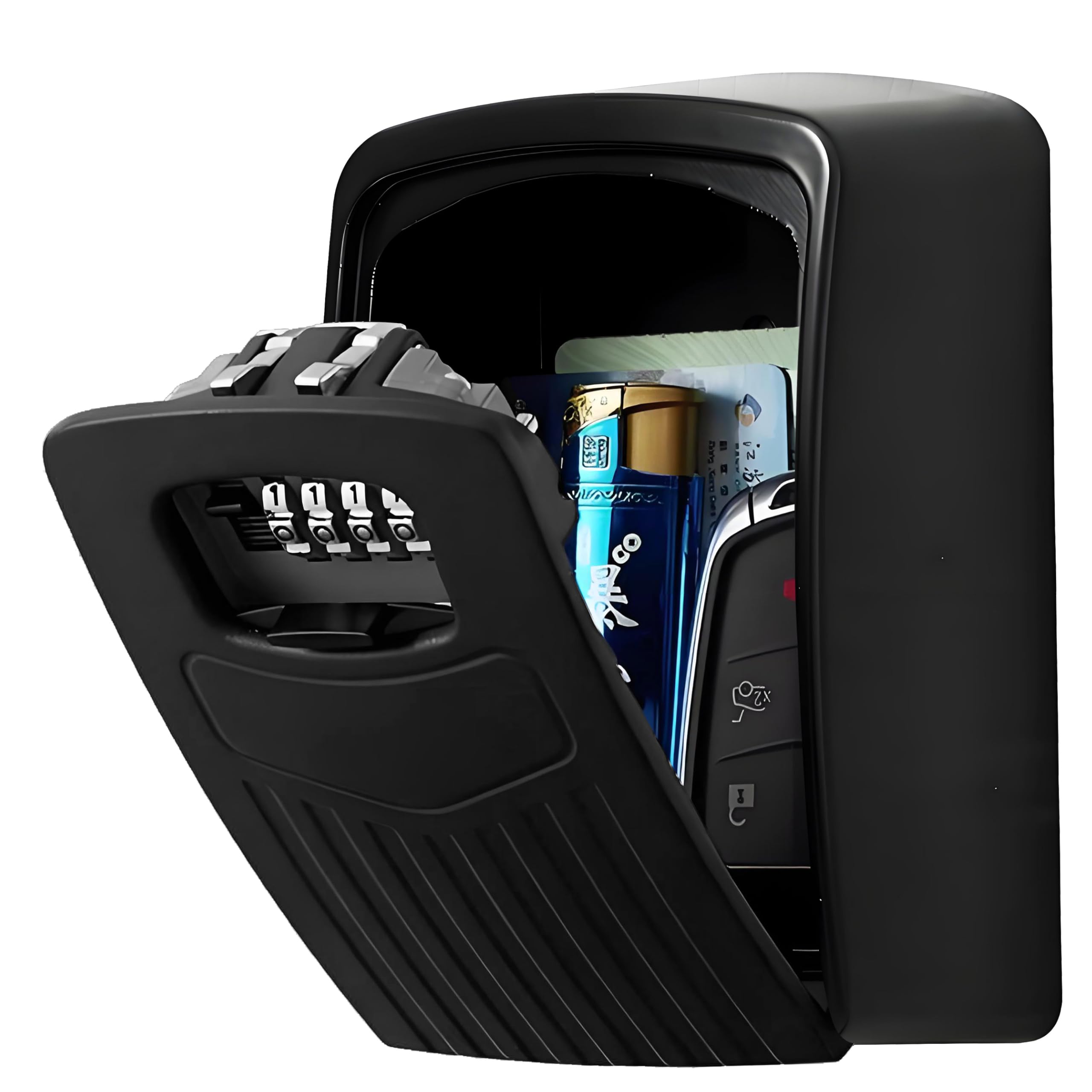 Extra Large Key Storage Security Lock,Sturdy Wall Mounted Outdoor, Re-settable 4 Digit Combination Lock Box, to Share and Secure Keys for Home,Office,Garage etc[Internal size:11.4*8.2*4.8cm] (Black)