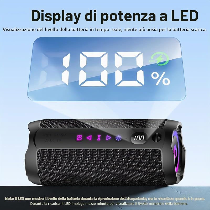 Cassa Bluetooth Portatile 25W, Potente Altoparlante Bluetooth, Doppio Basso Driver, 25 Ore di Autonomia, TWS Accoppiamento, RGB, IPX7 Impermeabile, AUX, TF,USB,Ideale Attività All'aperto/Feste/Viaggi