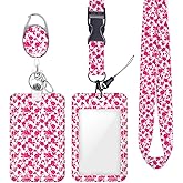 Red Rose Floral ID Badge Holder Badge Reel Lanyards for ID Badges Work Vertical Protector Retractable Carabiner Clips Heavy Duty Key Lanyard for Women Nurse Doctor Coach Student Teacher Office Gifts