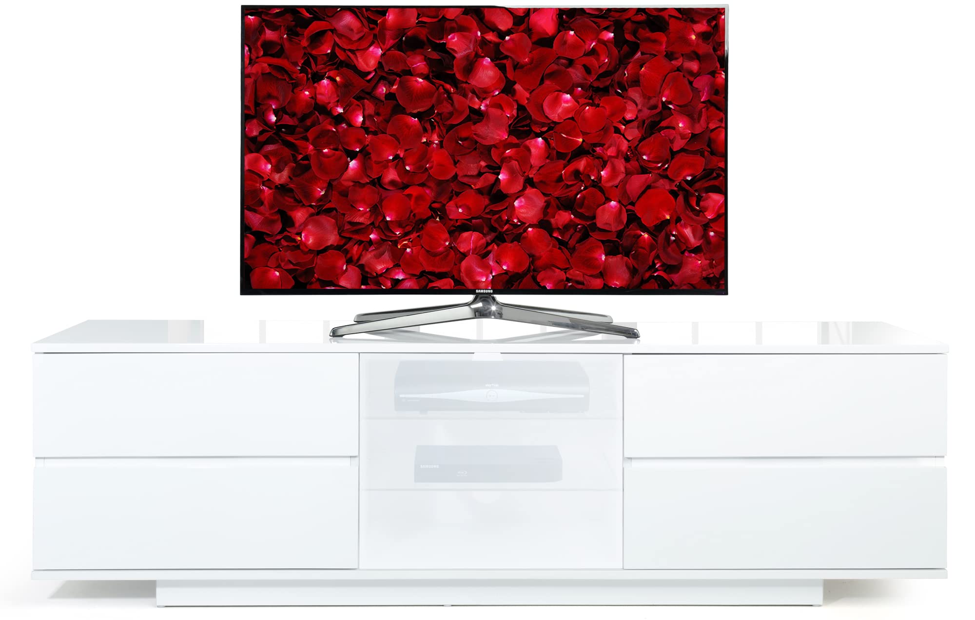 Centurion Supports AVITUS ULTRA White BeamThru Gloss Finish with 2-White Drawers & White Door 32"-65" Flat Screen TV Cabinet