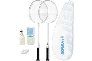 MBFISH Badminton Racket Set with 2 Carbon Fiber Rackets, 3 Shuttlecocks, 2 Replacement Racket Grip Tapes and 1 Badminton Bag - Perfect for Beginners & Outdoor Games 4U
