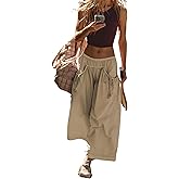Hooever Women's Loose Wide Leg Track Pants Drawstring Pockets Elastic Waist Capri Hiking Pants