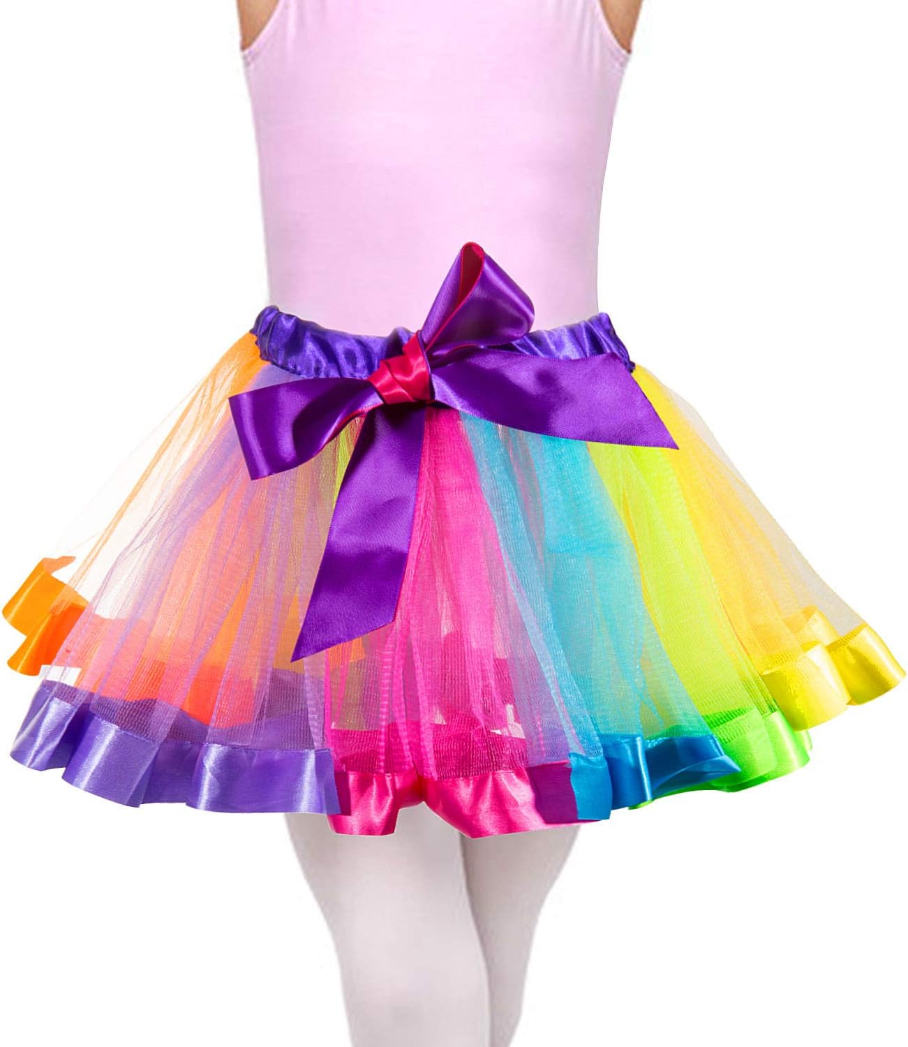 Wolintek Girls Rainbow Tutu Skirt, Girls Layered Rainbow Dance Dress Costume Layered Dance Performance Party Skirt for Girls 4-6