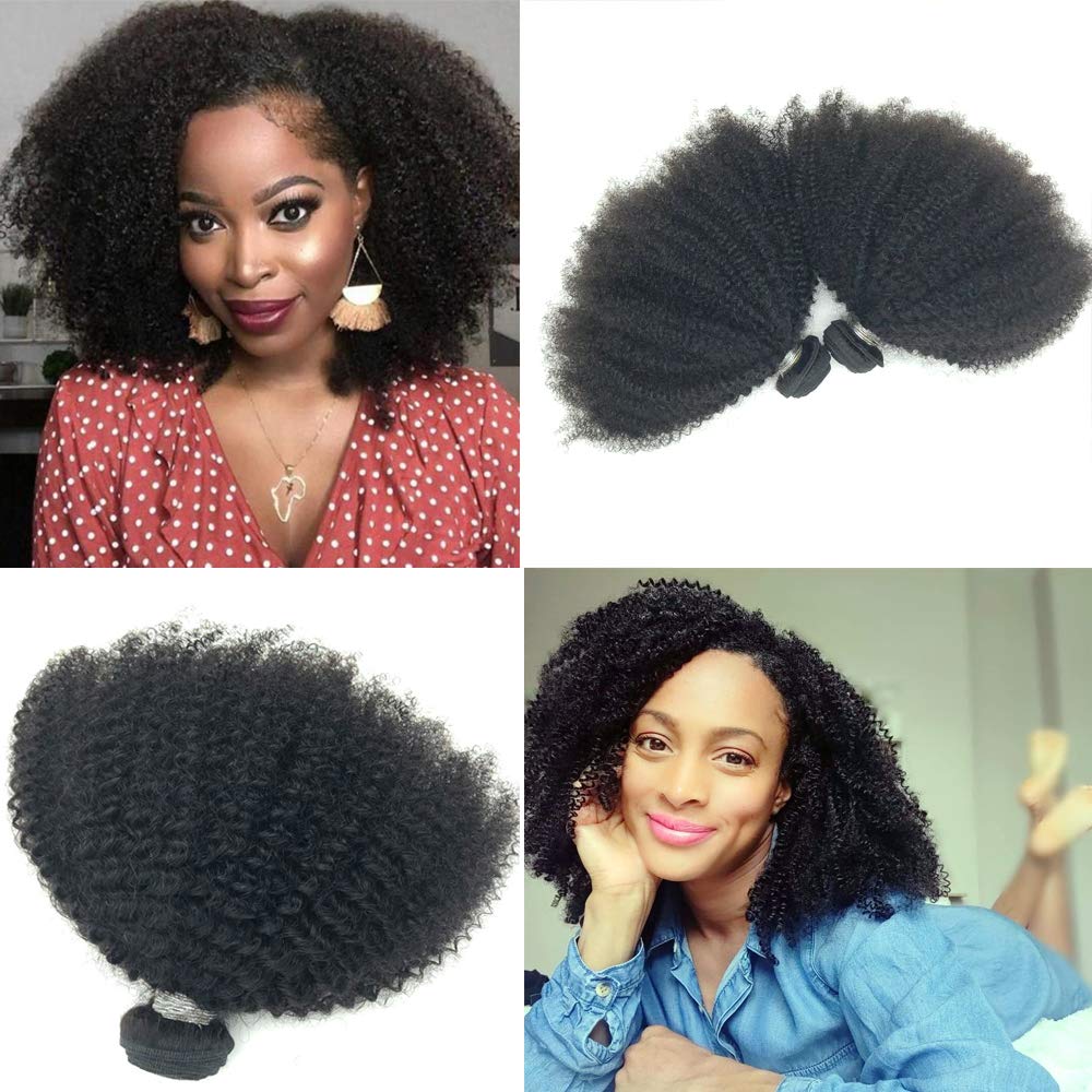 Brazilian Afro Kinky Curly Hair 8-22inch 4B4C 1 Bundle 100g Brazilian Virgin Remy Human Hair Weaves Natural Black Color (1 bundle 16inch, natural black)