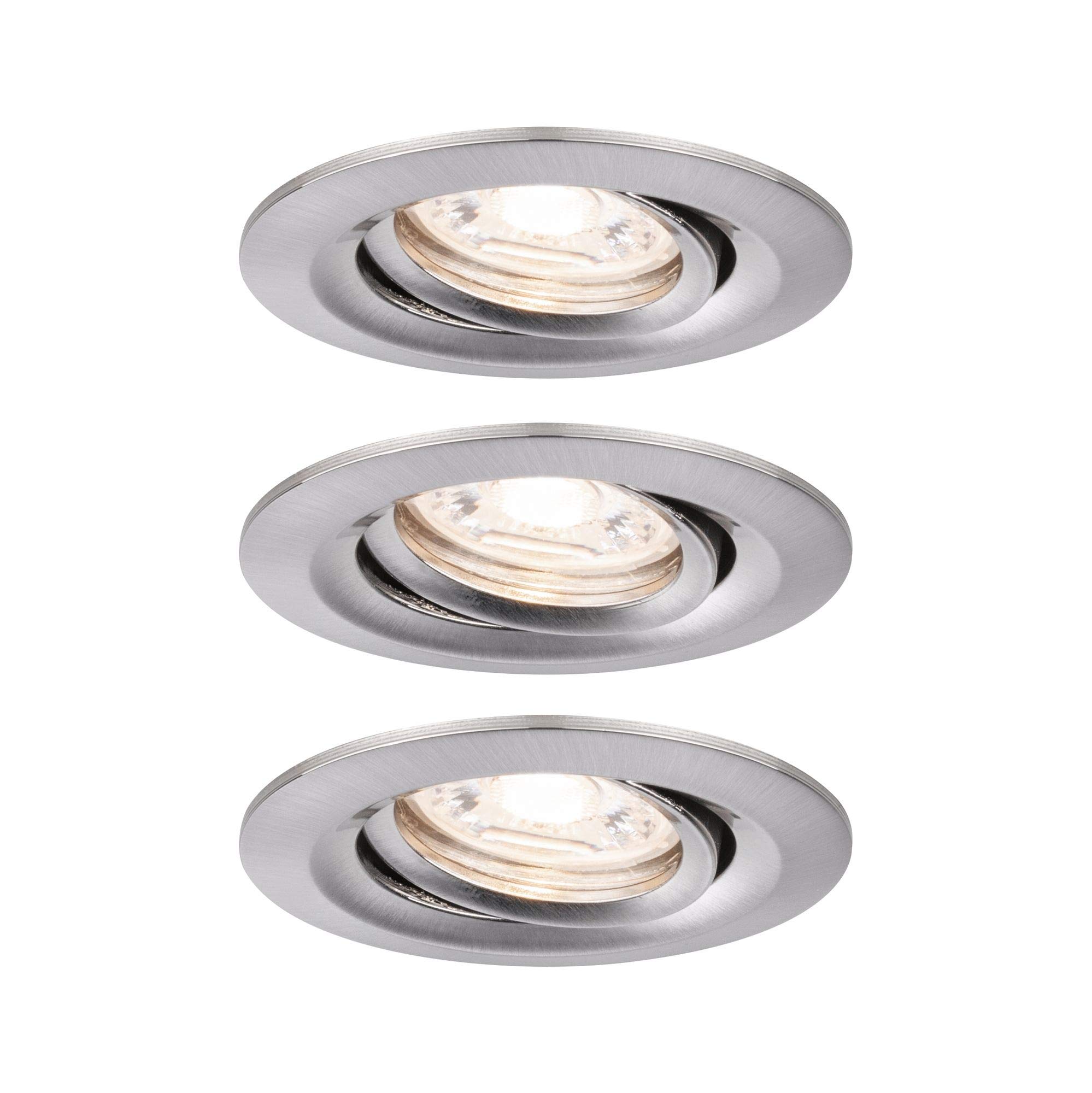 Paulmann 94295 Nova mini LED recessed luminaire Coin Round swivelling incl. 3x4 watt recessed Ceiling Spotlight Brushed Iron recessed lamp Aluminium Warm White 2700 K