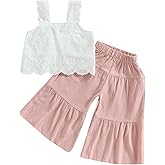 Geogenry 2PCS Baby Girl Sleeveless Strap Lace Crop Vest Tops + Flared Wide-Leg Pants Toddler Summer Outfits Set Clothes
