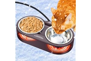 AFDUV Heated Water Bowl for Cats Dogs Outdoor, 40oz Double Heated Pet Bowl for Outside Cat Dog Duck Chickens Birds Waterer in Winter with Thermostatic Control and Anti Chew Cord