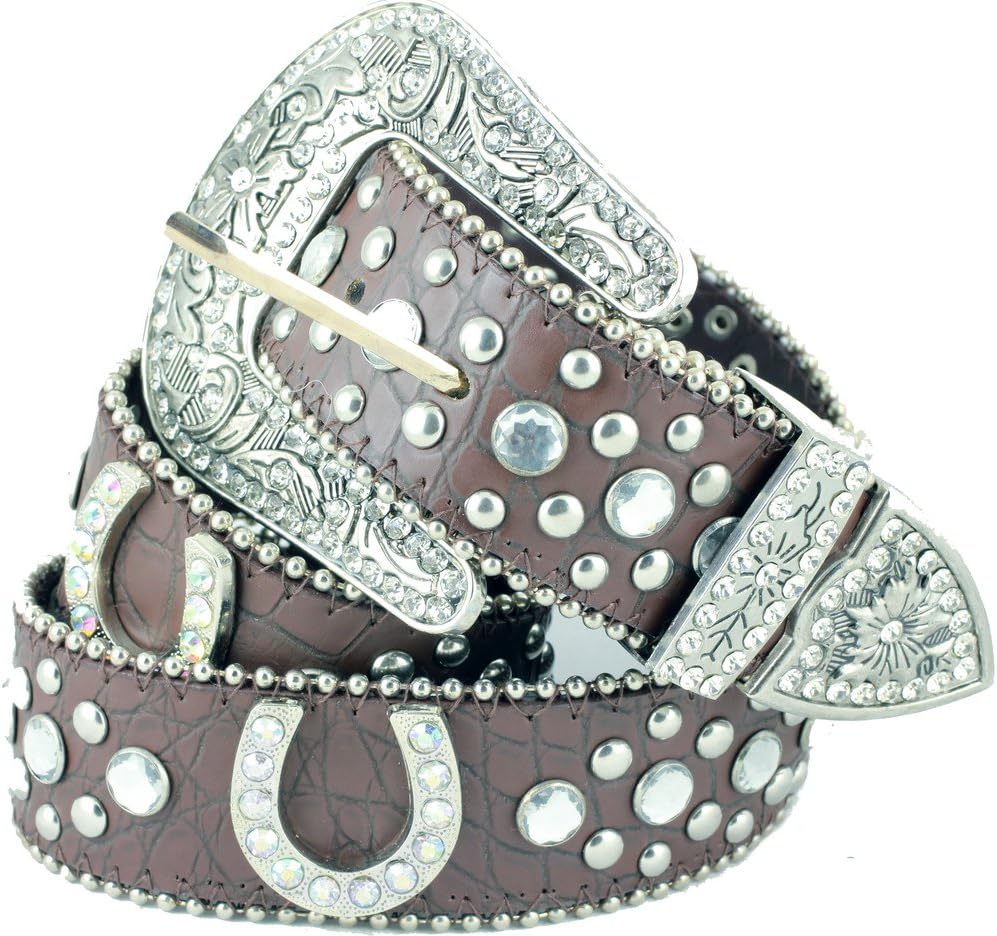 Deal Fashionista BEIGE Horse shoe Western Rhinestone Bling Studded Removable Buckle Belt
