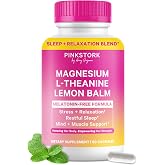 Pink Stork Magnesium Glycinate, L-Theanine, Lemon Balm, 90 Capsules | Non-Habit Forming Sleep Support, Melatonin-Free, Natural Calm + Relaxation Support, 1 Month Supply