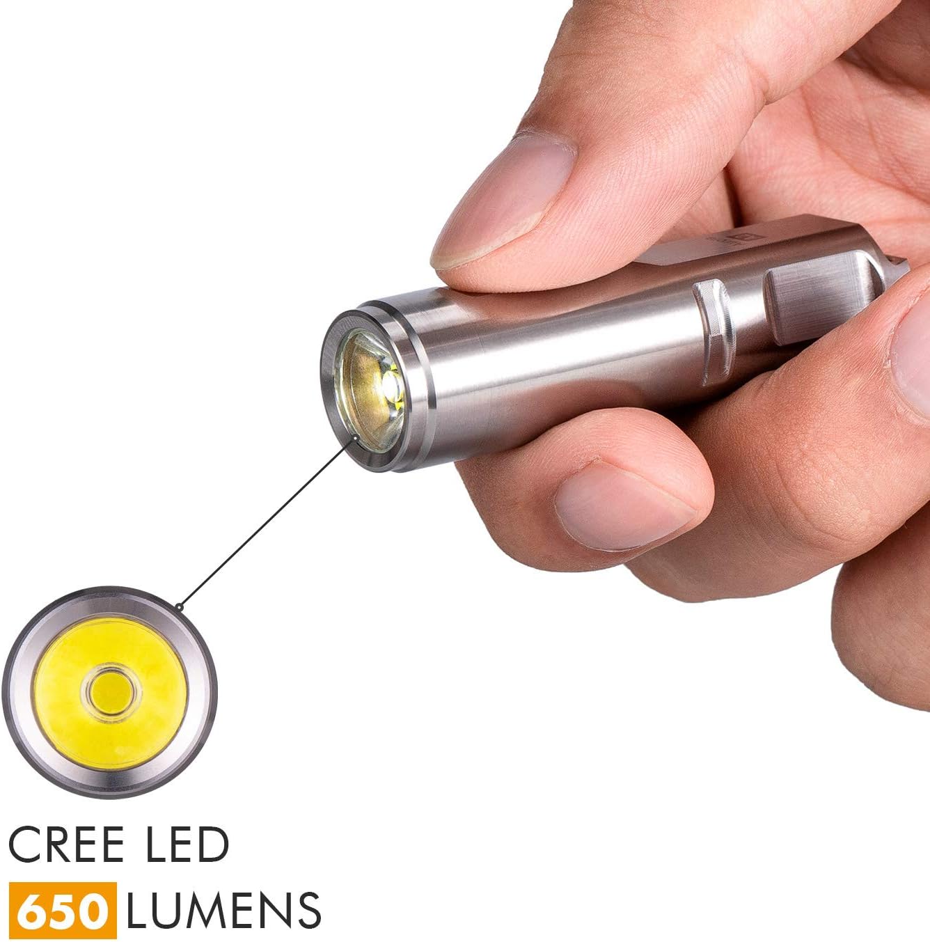650 Lumens Cree XPG3 RovyVon A2x EDC Flashlight Rechargeable Silver Cree XPG3 Stainless Steel