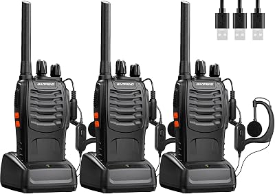 BaoFeng Walkie Talkies Long Range 16 Channels Rechargeable 3 Pack with Earpiece