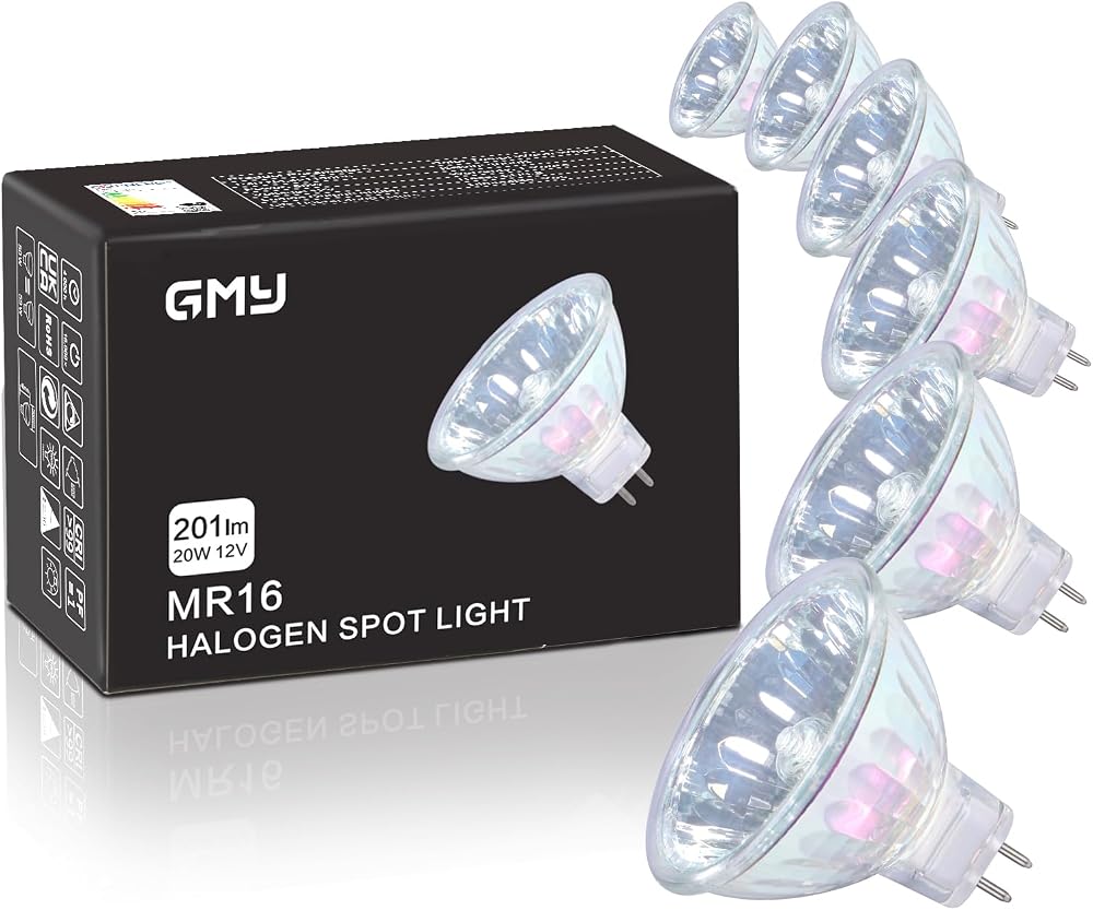 GMY MR16 20W 12V GU5.3 Dimmable Halogen Bulbs 36° 6 Pack