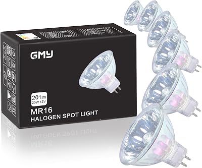 GMY MR16 20W 12V GU5.3 Dimmable Halogen Bulbs 36° 6 Pack