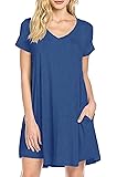 Women's Casual Pockets Plain Flowy Simple Swing Tunic Loose Dress