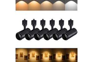 Ajbvp 5Color LED Track Lighting Heads 12W Dimmable,Zoomable Beam15°/24°/36°/45°/60°,2700K/3000K/3500K/4000K/5000K,Single Circuit H Track Lighting Heads Ceiling Fixtures Art Lighting(6 Pack-Black)