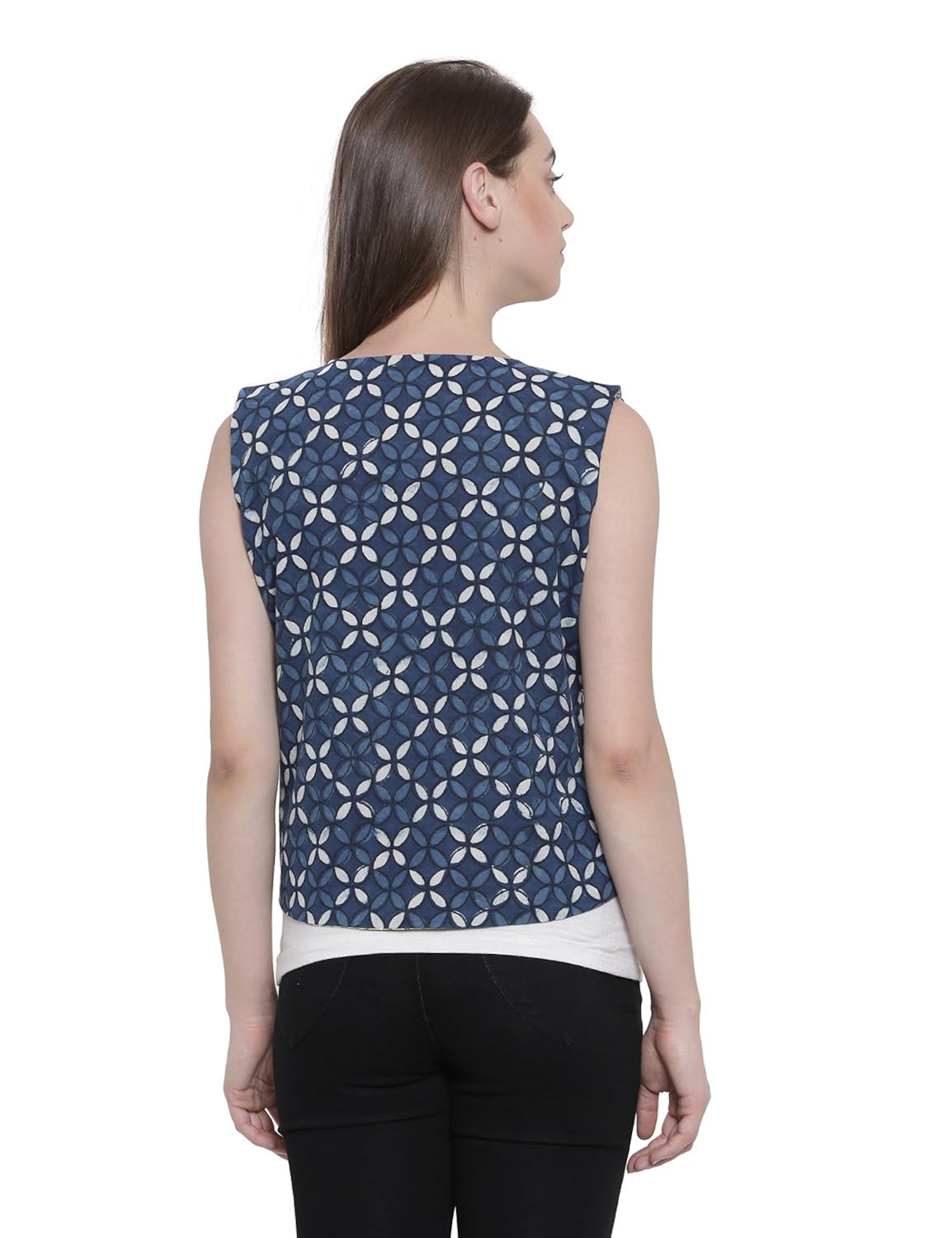 soochirang women's hand block printed reversible sleeveless pure cotton short waist coat