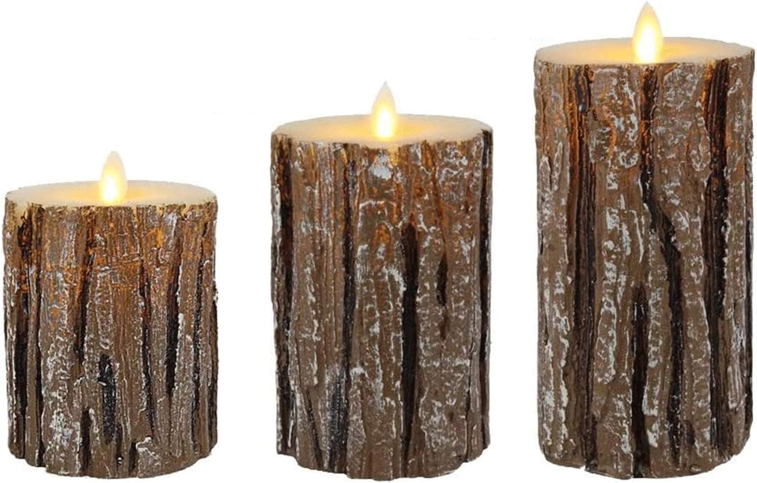 Ironwood Banana Pine Bark Effect Flameless Candles, Battery Operated Flickering
