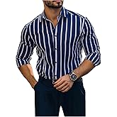 SOLY HUX Men's Dress Shirts Long Sleeve Button Down Shirt Striped Business Casual Formal Shirt Mens Clothes