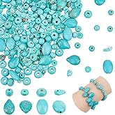 arricraft About 250 Pcs 6 Styles Turquoise Beads, Oval Round Disc Rondelle Chip Teardrop Heishi Bead Irregular Loose Stone Beads for Christmas Bracelet Necklace Jewelry Making (Hole: 1mm)