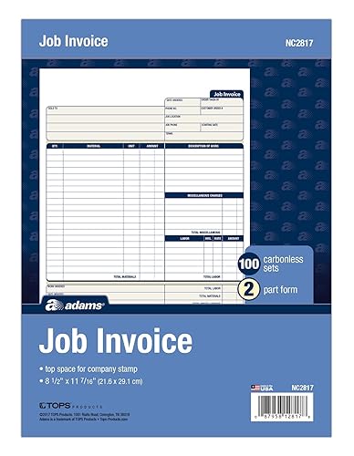 Adams Job Invoice Forms, 2-Part Carbonless, For Service and Repair Billing,  100 Individual Sets Per Pack (NC2817), White, 8-1/2 x 11Inches in Oman