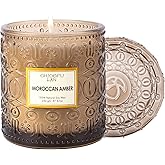 Chloefu LAN Amber Candles for Home Scented, Gifts for Women & Men, Luxury Glass Jar Candle, Natural Soy Wax, Home Decor, 55 Hours Long Burning, 8.1 oz