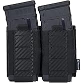 Rifle Magazine Pouch，Double Mag Pouch for AK M4 M16 AR-15 Magazine Pouch 5.56mm MOLLE Magazine Pouch Elastic Rifle Magazine Carrier with Carbon Fiber Patterned PP Plate