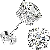 UNFAAR 18K White Gold Plated Sterling Silver Brilliant Round Cut Cubic Zirconia Stud Earrings Simulated Diamond Stud Earrings for Women Men Hypoallergenic