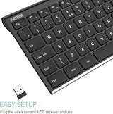 Arteck 2.4G Wireless Keyboard Stainless Steel Ultra Slim Full Size with Numeric view 3