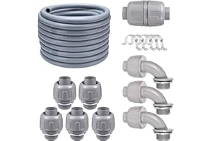 Aandxmok 25FT NPT 3/4 Inch Liquid Tight Connector Non-Metallic PVC Electrical Flexible Conduit Fittings, UL Listed - with 5 Straight, 3 Curved and 1 Double-Port Connector