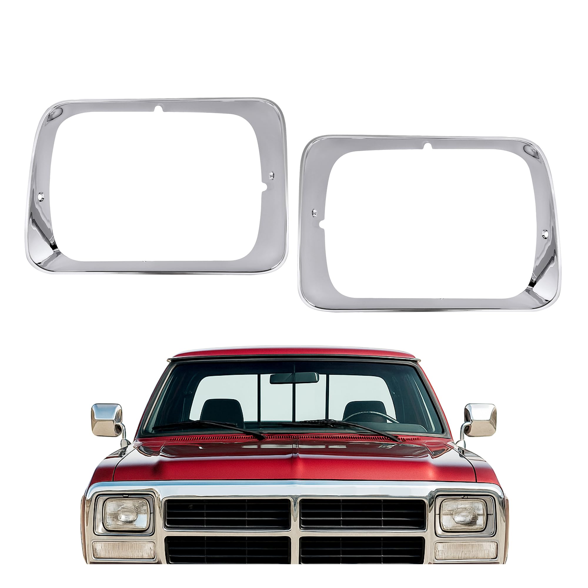 Photo 1 of HECASA Pair Headlight Bezels Trim Compatible with 1992 1993 Dodge D150 D250 D350 W150 W250 W350 Ramcharger Replacement for CH2512118 CH2513118 Headlamp Cover Chrome Silvery Driver & Passenger Side