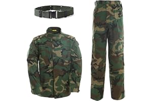 QMFIVE Tactical Suit Men’s Camo Combat BDU Jacket Shirt & Trousers Uniform Camo Suit Belt CS Game Military Paintball Airsoft