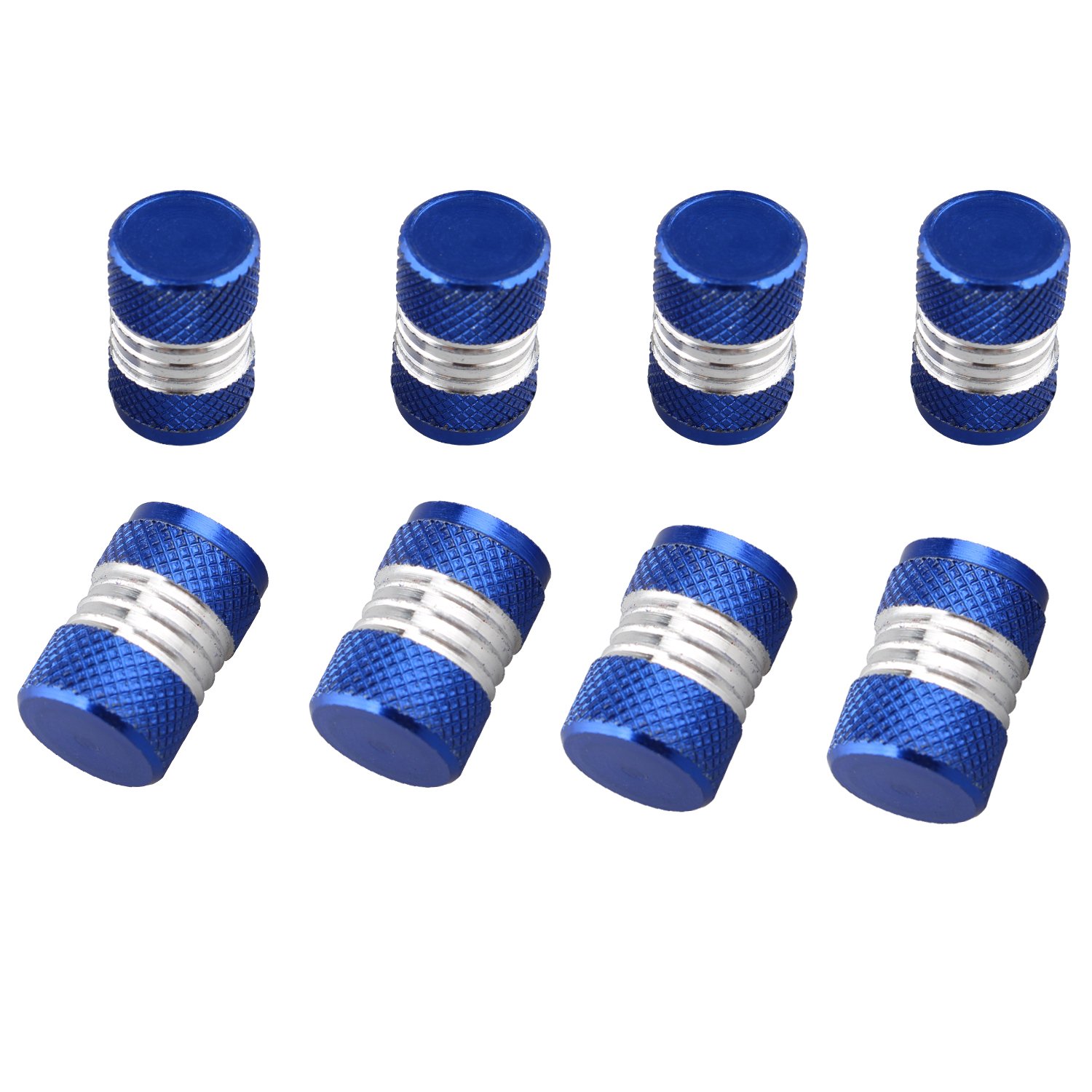 Futheda 8pcs Aluminum Alloy Dust Caps Silver Around Custom Universal Tyre Valve Covers for Car Bike Motorbike with Schrader valves (Blue)
