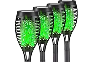Liveasily 4 Pack Solar Halloween Lights Decorations, Solar Torch Light with Flickering Flame, Waterproof Solar Torches Halloween Decor for Garden, Yard, Porch (Green)