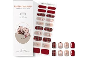 Pureglow Co 20 Pcs Semi Cured Gel Nail Strips Christmas Nail Stickers for Women Nails Supplies for Use with Any UV/LED Lamp Nails Wraps Easy to Apply & Remove - Red Christmas Snowmen Plaid