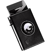 LORZOR AirTag Wallet - Full Grain Leather, Mens Minimalist Wallet with Apple Air Tag Holder, Slim Smart Pop up Card Case, ID Window, RFID Blocking, Front Pocket (AirTag Not Included)